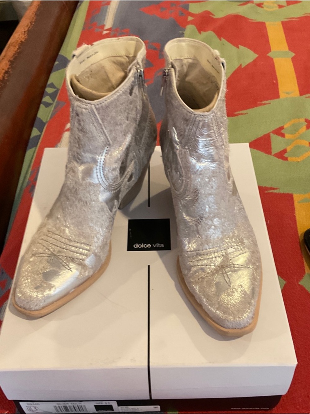 Dolce Vita Metallic Silver Western Ankle Booties